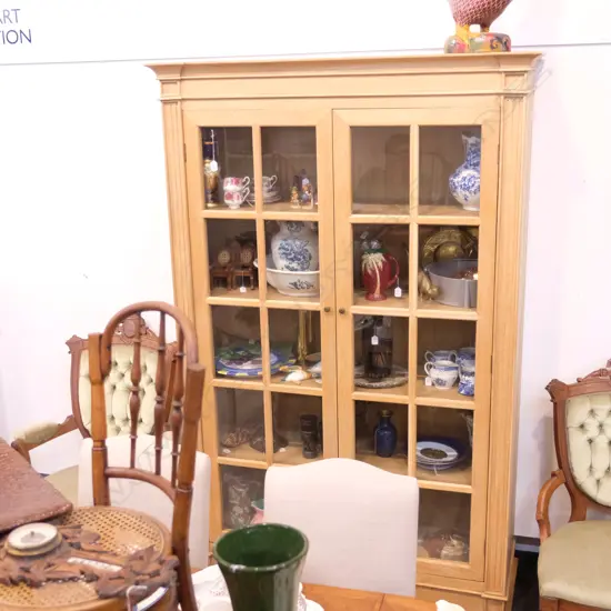 LARGE GLAZED OAK 2 DOOR BOOKCASE H. 2105MM