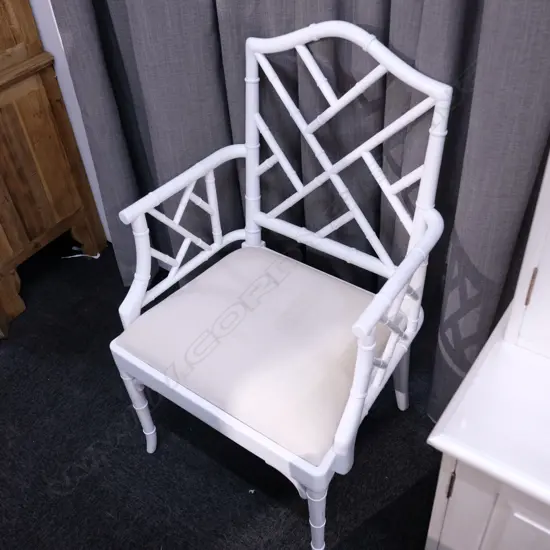 FOUR CHINOISERIE BAMBOO STYLE CARVER CHAIRS H. 1020MM 