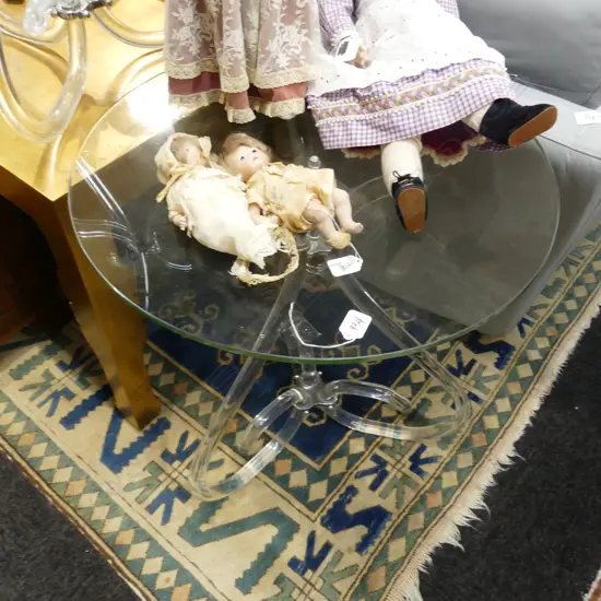 STYLISH GLASS AND PERSPEX SIDE TABLE 610 X 680MM