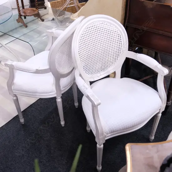 6 CANE BACKED FRENCH STYLE CARVER CHAIRS H. 950MM