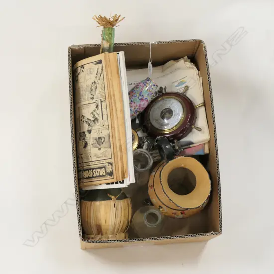 LOT N/PAPERS/JUG/BTLS/BAROMETER/ PEWTER ETC