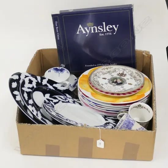 BOX OF CHINA INCL. ROSENDAHL / ROYAL MEMORABILIA ETC