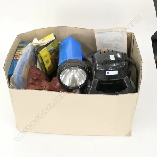 LOT ASST TOOLS ETC INCL. TORCHES / CAST IRON BALL AND CLAW FEET ETC