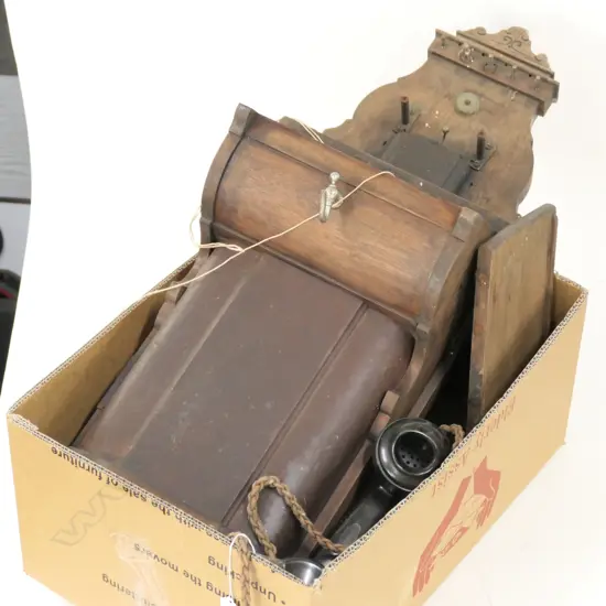 ANTIQUE WALL HANGING TELEPHONE + 3 RECEIVERS