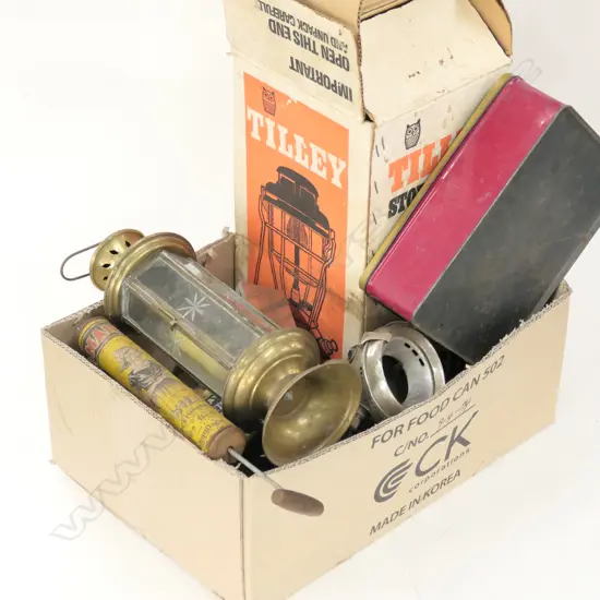 LOT ASST INCL. WOODEN ICE SKATES / LAMPS / TINS ETC