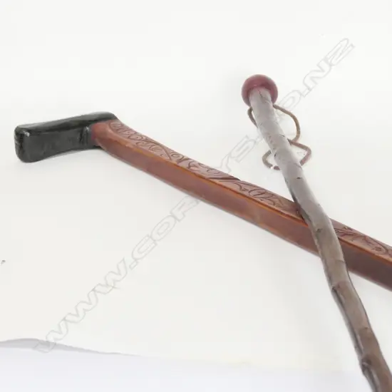 2 WALKING STICKS: 1 MAORI CARVED