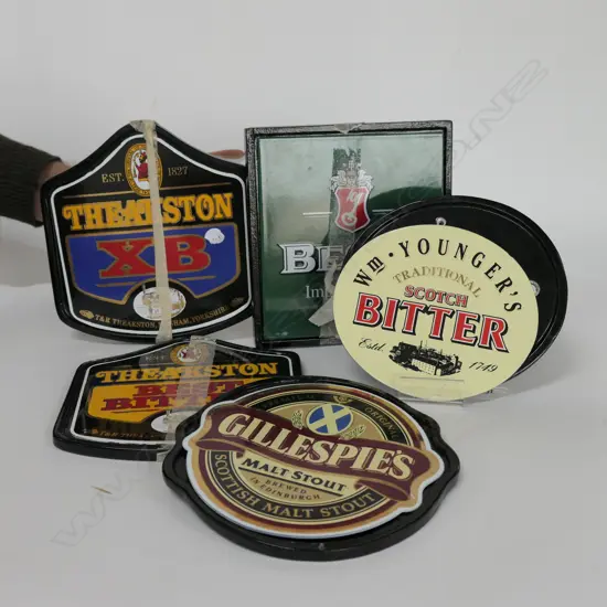 5 ENAMEL BEER ADVERTISING WALL PLAQUES