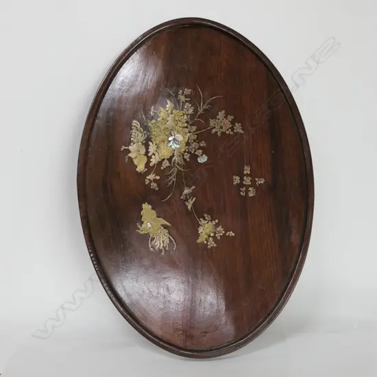 19TH C. ROSEWOOD BRASS INLAID SERVING TRAY W/ REPAIRS W. 600MM