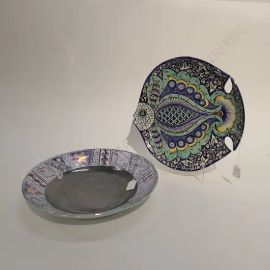 NORFOLK ISLAND LUSTRE BOWL & QUIMPER FISH PLATE