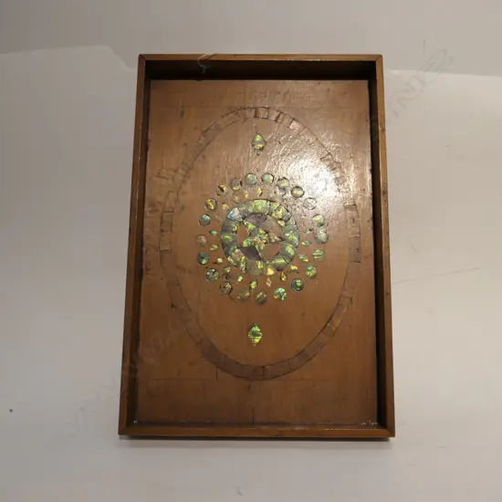 NZ FOLK ART: PAUA INLAY WOODEN TRAY 530 mm