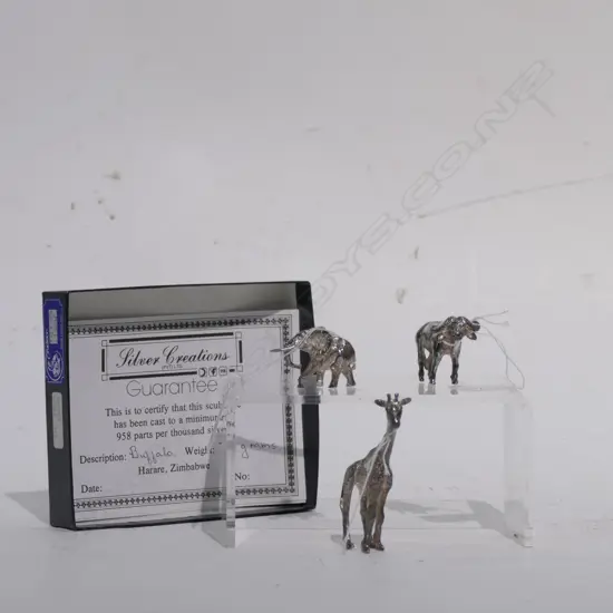 'HARARE' 958 SIL ANIMALS, GIRAFFE, ELEPHANT, BUFFALO,& CERTS 185 GMS