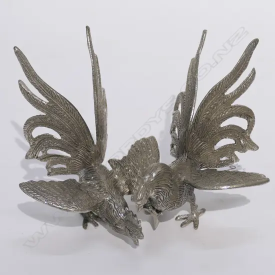 PR SILVER PLATED FIGHTING COCKEREL TABLE ORNAMENTS H.135mm 