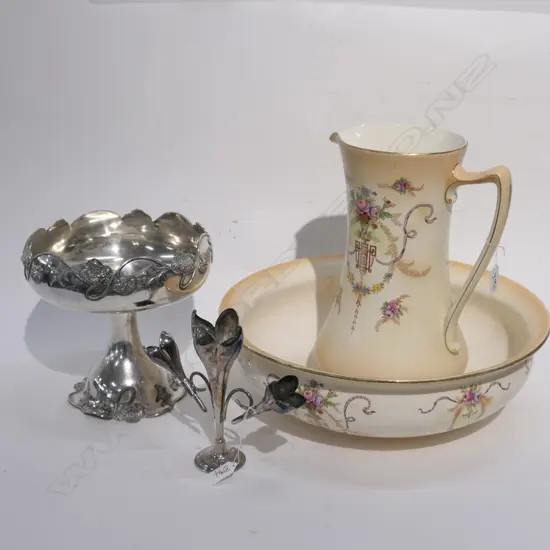 CROWN DUCAL JUG AND BOWL + EP COMPORT ETC