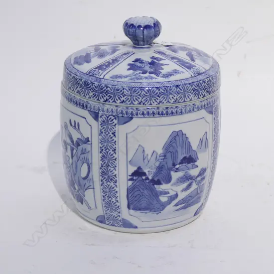 B + W LIDDED JAR W/ BIRD DECORATION