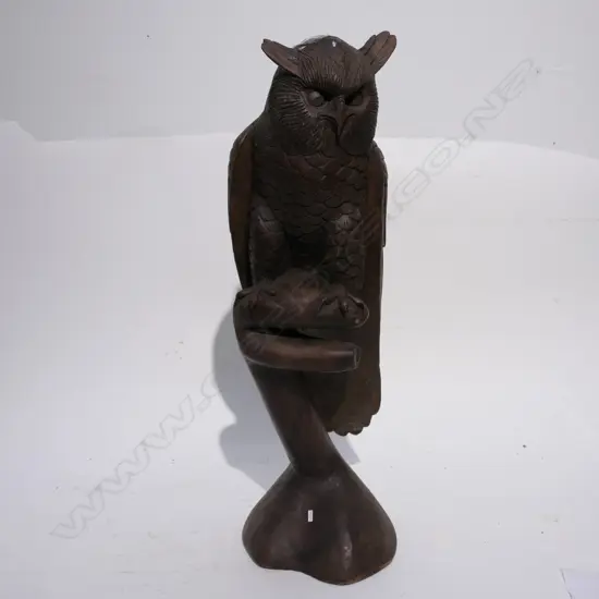LARGE WELL CARVED WOODEN OWL H. 650MM