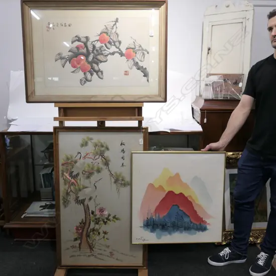 LARGE CHINESE EMBROIDERY + 2 PAINTINGS - LARGEST 620 X 980