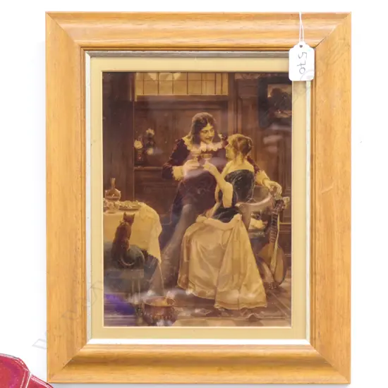 VICTORIAN CRYSTOLEUM WOOD AND GILT FRAME ROMANTIC CAVALIER 290 X 350MM