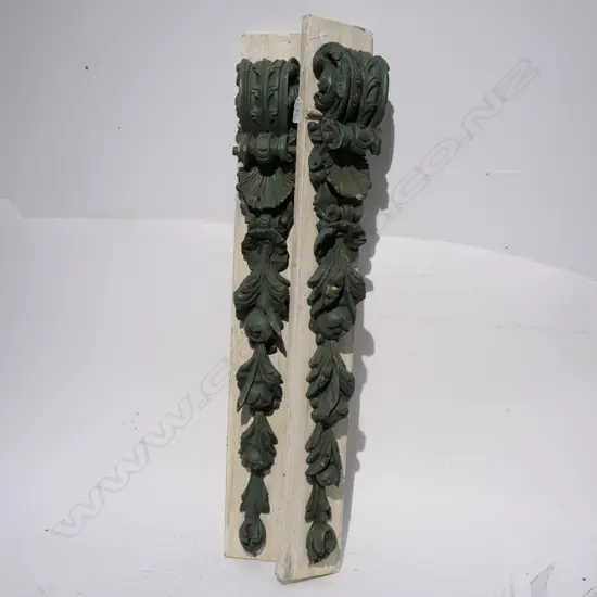 TWO CARVED WOODEN CORBELS H. 790MM