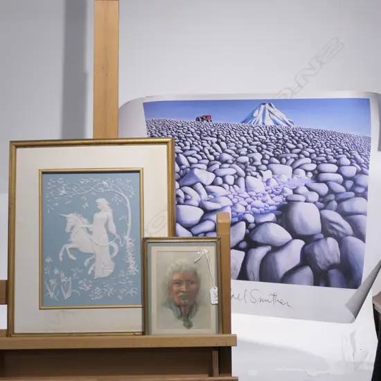 LITHOGRAPH MAORI WOMAN + FRAMED PORCELAIN PLAQUE BY MCMONIGLE + MICHAEL SMITHER POSTER