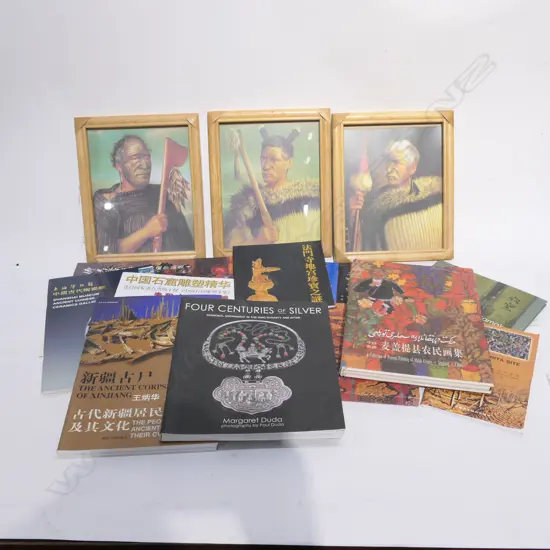 3 FRAMED PRINTS OF MAORI CHIEFS & MISC CATALOGUES  (EX THE NGAIRE HART ESTATE COLLECTION)