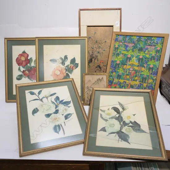 4 FLORAL W/C'S + 3 OTHERS LARGEST FRAME 620 X 280 - ONE A/F