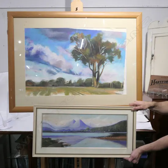2 PASTEL LANDSCAPE ARTWORKS LARGEST FRAME 960 X 715