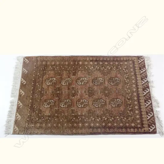 SMALL FADED HAND KNOTTED RUG, BROWN TONES