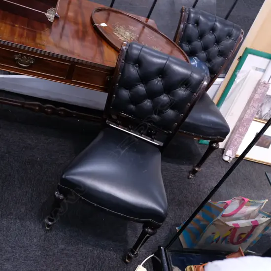 PR VICTORIAN BLACK LEATHER UPHOLSTERED CHAIRS