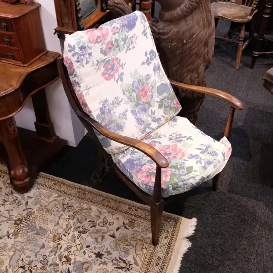 TWO CANE BACKED OPEN ELBOW ARMCHAIRS