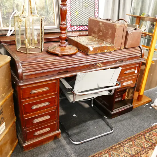 TWIN PEDESTAL ROLL TOP DESK