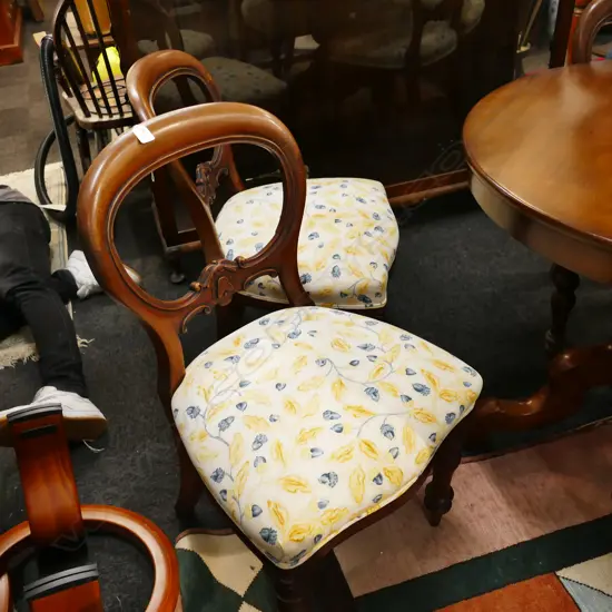 FIVE VICTORIAN MAHOGANY BALLOON BACK DINING CHAIRS