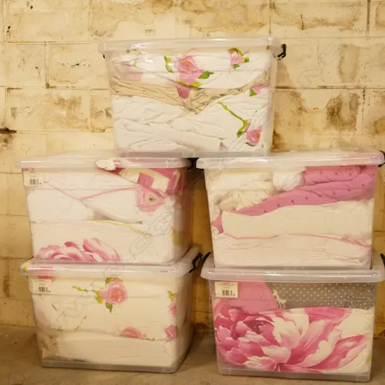 5 BOXES ASST PILLOWS / LINENS ETC