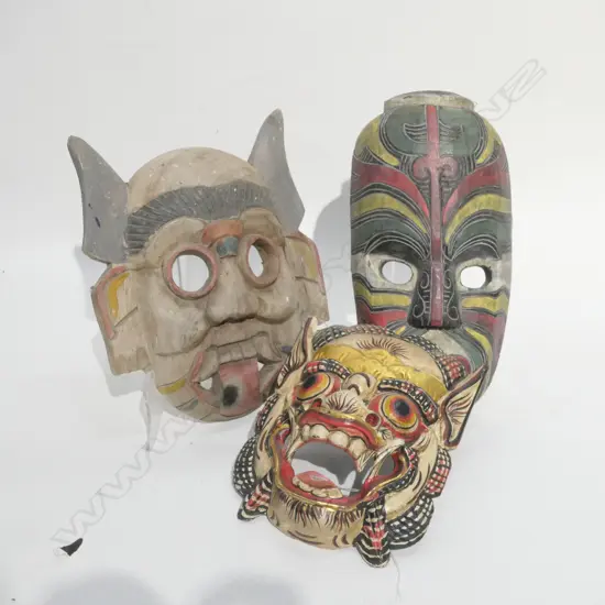 3 CARVED WOODEN MASKS