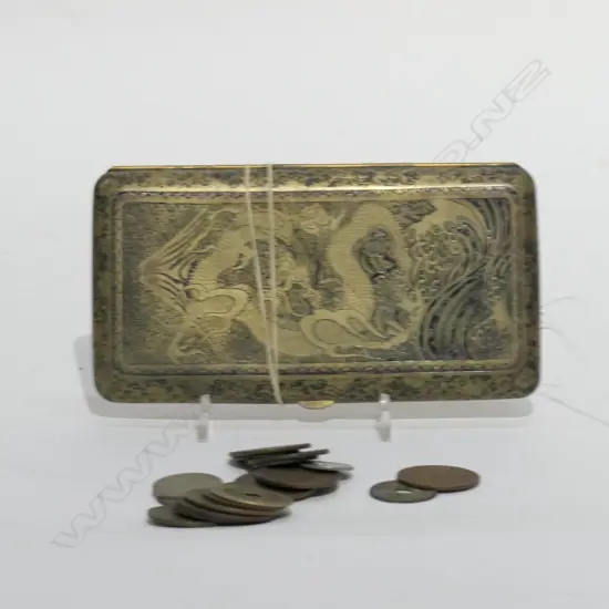 CHINESE CIG. CASE & BAG OF COINS