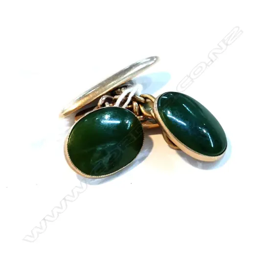 9CT GOLD AND GREENSTONE CUFF LINKS 6.98gm