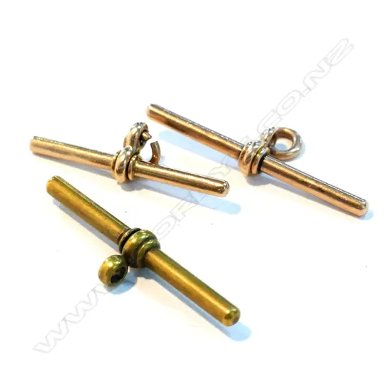 TWO 9CT GOLD T-BARS & BRASS T-BAR