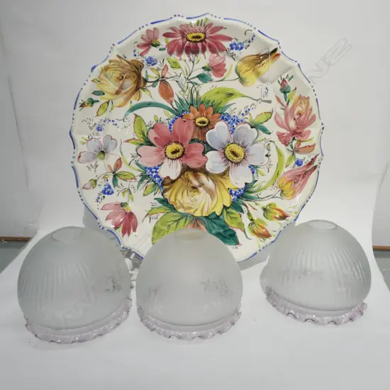 LARGE CERAMIC CHARGER + GLASS LAMPSHADES