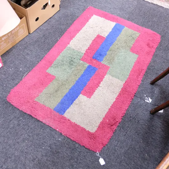 RARE HAND HOOKED MODERNIST RUG 1170 X 720MM 