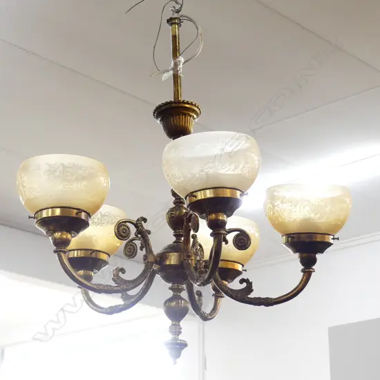 BRASS  5 BRANCH LIGHT FITTING H 820 MM