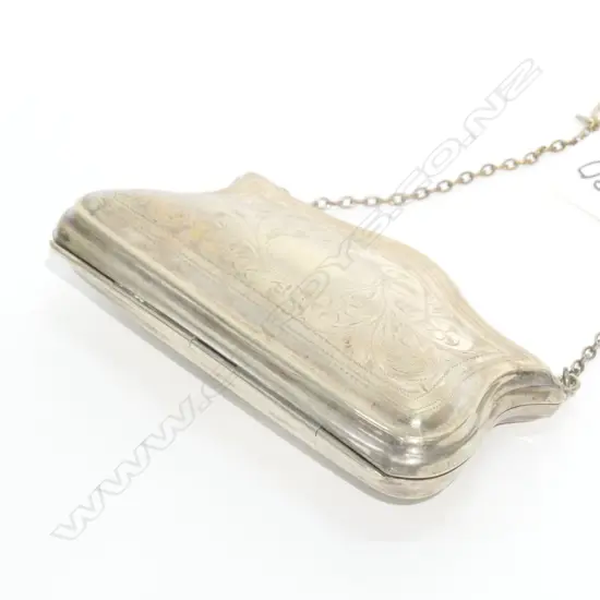 EDW SILVER PLATED PURSE SCROLL ENGRAVED SILVER CHAIN HANDLE