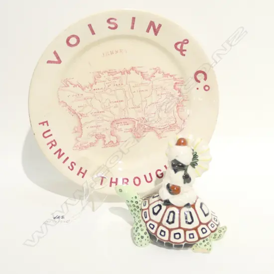 AUSTRIAN CERAMIC TORTOISE +FIGURE A.F & PLATE 