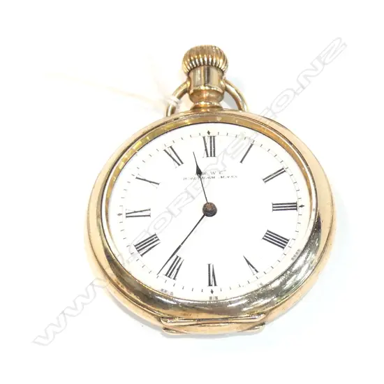 GOLD PLATE WALTHAM POCKET WATCH OPEN FACE.