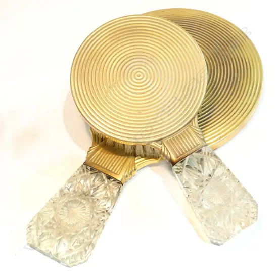 BRASS AND CRYSTAL BRUSH AND MIRROR SET