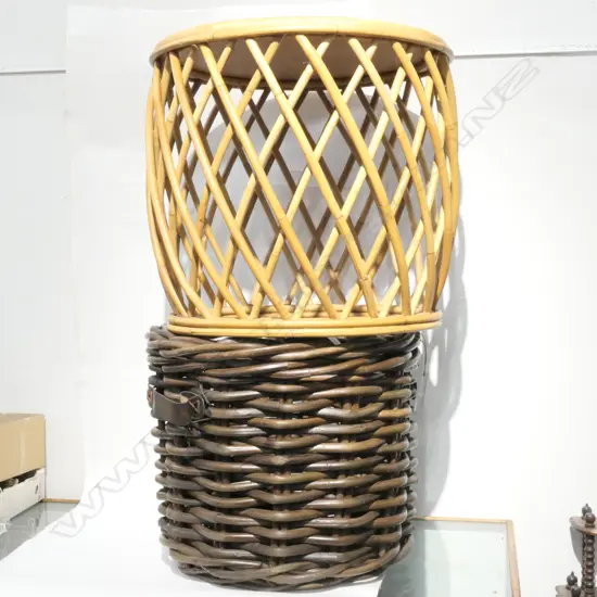 CANE SIDE TABLE AND WASHING BASKET LARGEST DIA. 650