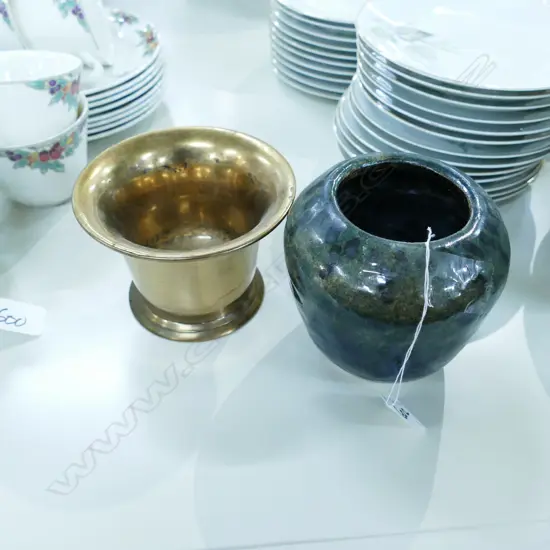 ANTIQUE MORTAR (NO PESTLE) AND A POT