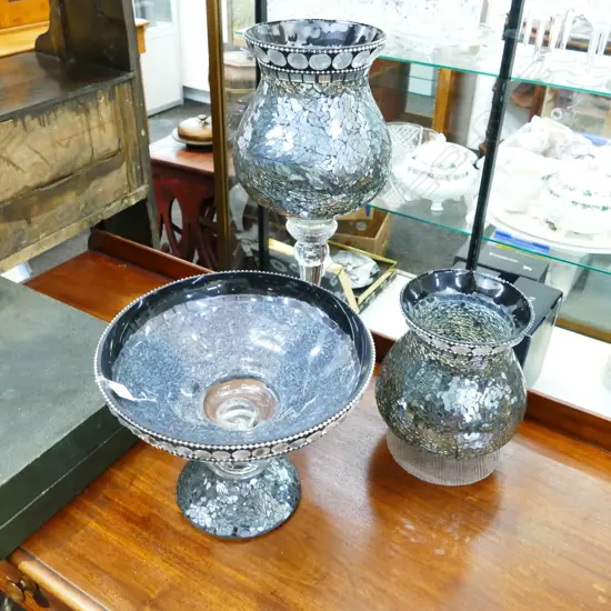 3 PCE GLAS SET MIRRORED SECTIONS; 2 LGE GOBLETS PEDESTAL BOWL