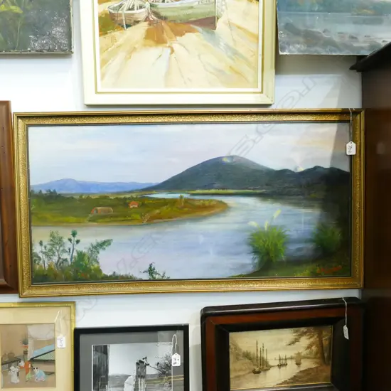 E MCSWEENEY OIL PAINTING - MAORI VILLAGE ON THE TONGARIRO H. 430 X W. 900