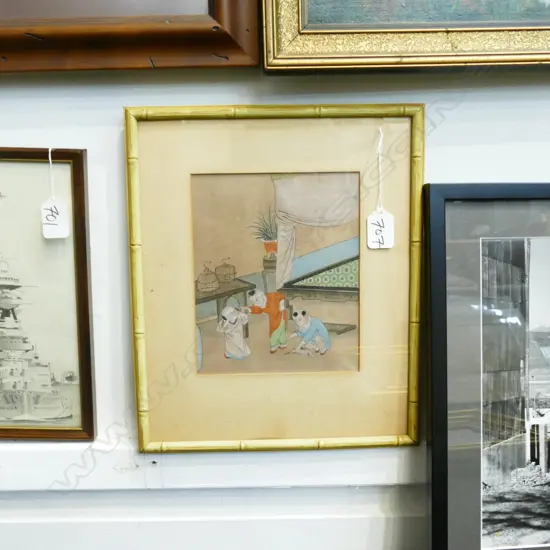 VINTAGE CHINESE PAINTING ON SILK 'THE NAUGHTY CAT'