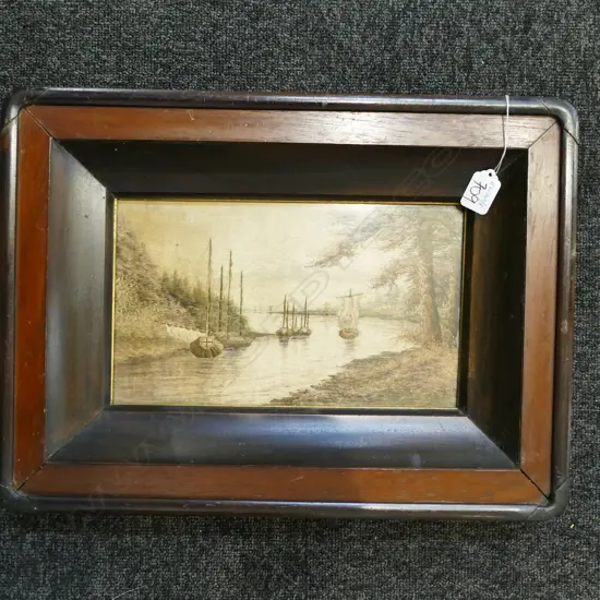 FRAMED JAPANESE SILK RIVER SCENE 460 X 340 MM