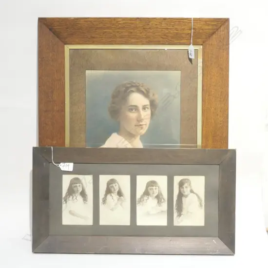 2 OAK FRAMED  PHOTOS  H 610 MM